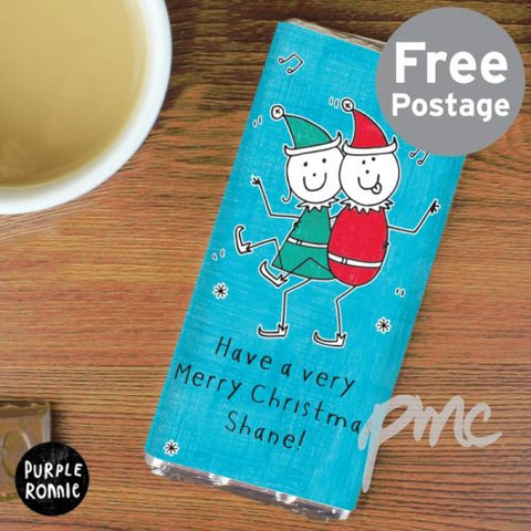 Personalised Purple Ronnie Christmas Elves Milk Chocolate Bar