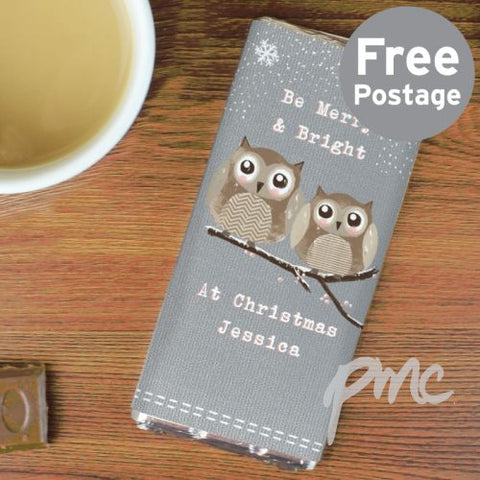 Personalised Woodland Owl Christmas Milk Chocolate Bar