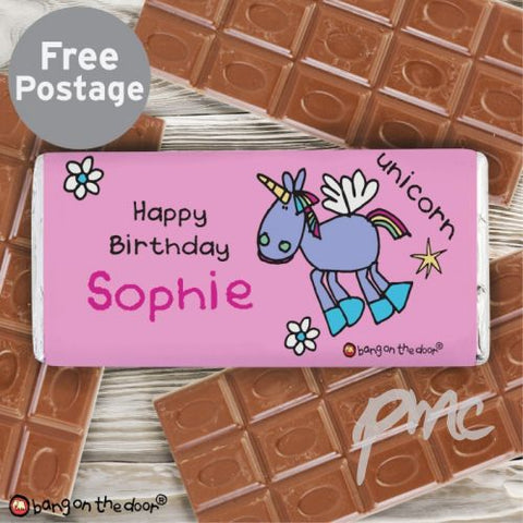 Personalised Bang on the Door Unicorn Milk Chocolate Bar