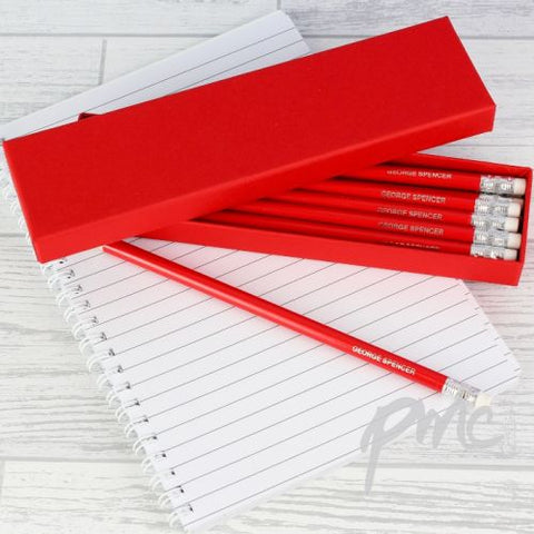 Personalised Box of 12 Red HB Pencils
