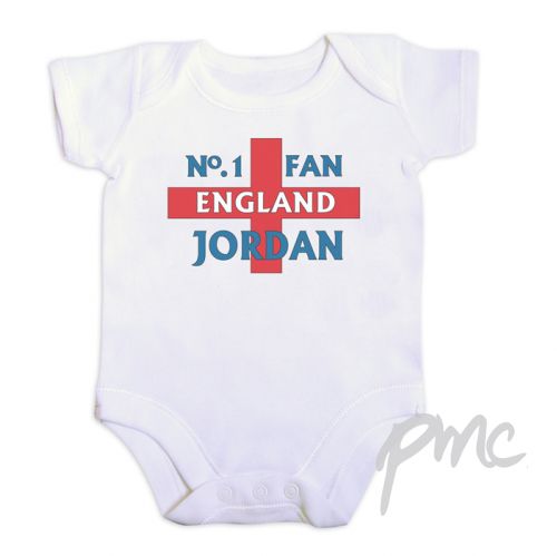 Personalised No 1 England Fan 0-3 Months Baby Vest