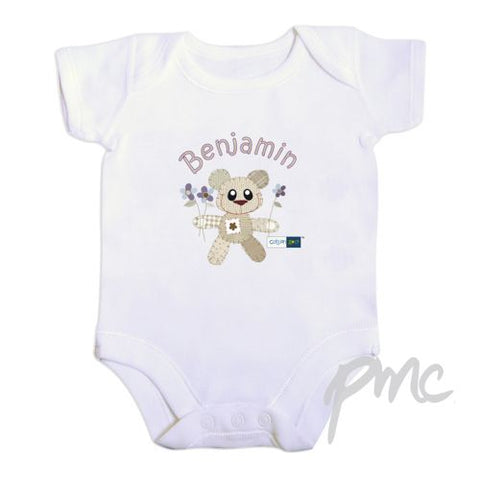 Personalised Cotton Zoo Boys Tweed the Bear 0-3 Months Baby Vest
