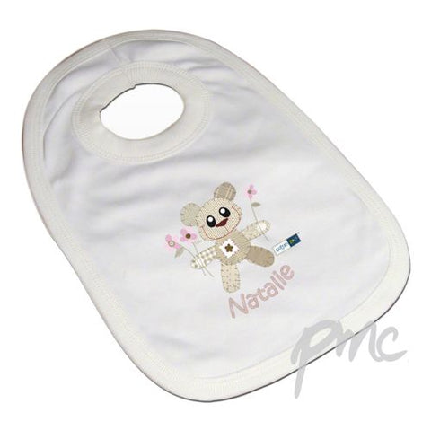 Personalised Cotton Zoo Girls Tweed the Bear Bib