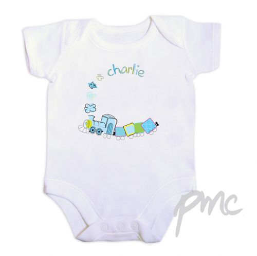 Personalised Patchwork Train Baby Vest