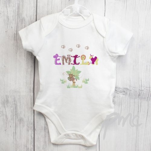 Personalised Girls Animal Alphabet 0-3 Months Baby Vest