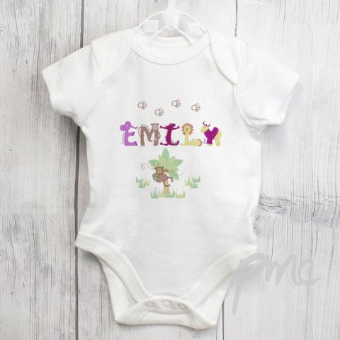 Personalised Girls Animal Alphabet 0-3 Months Baby Vest