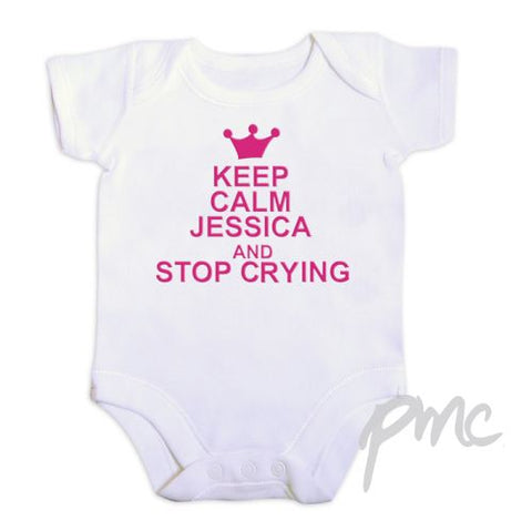 Personalised Pink Print Keep Calm 0-3 Months Baby Vest