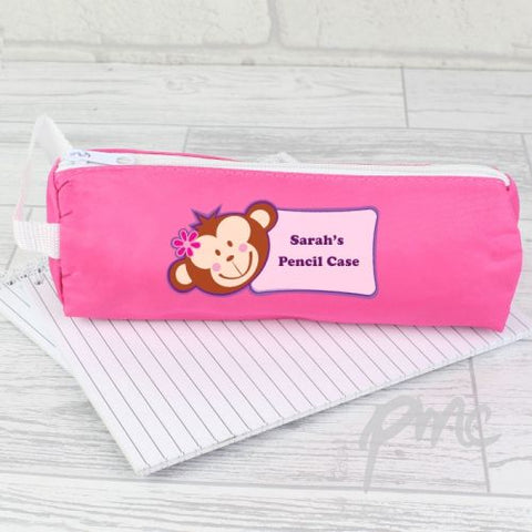 Personalised Monkey Pink Pencil Case