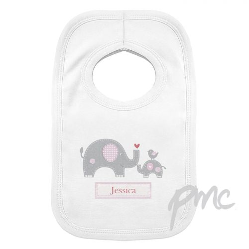 Personalised Pink Elephant 0-3 Months Baby Bib