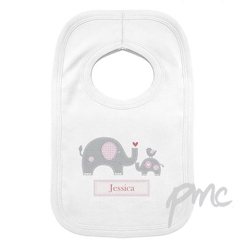 Personalised Pink Elephant 0-3 Months Baby Bib