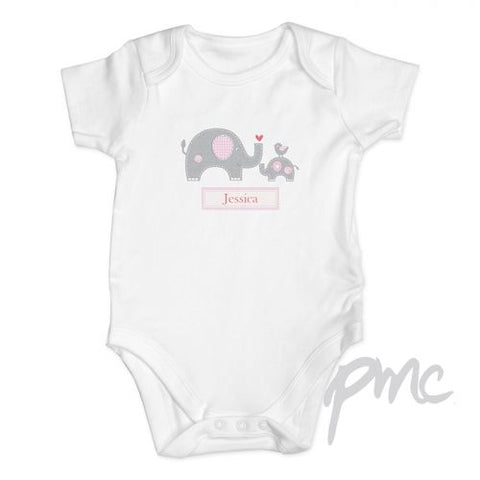 Personalised Pink Elephant 0-3 Months Baby Vest