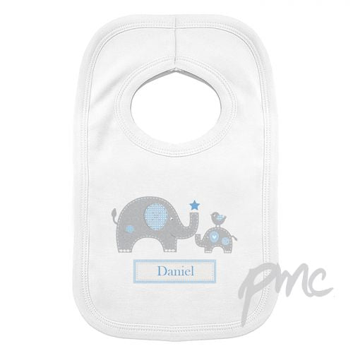 Personalised Blue Elephant 0-3 Months Baby Bib
