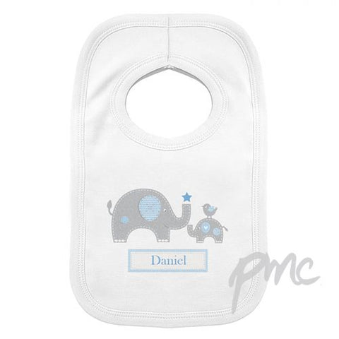 Personalised Blue Elephant 0-3 Months Baby Bib