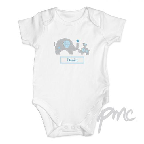 Personalised Blue Elephant 0-3 Months Baby Vest