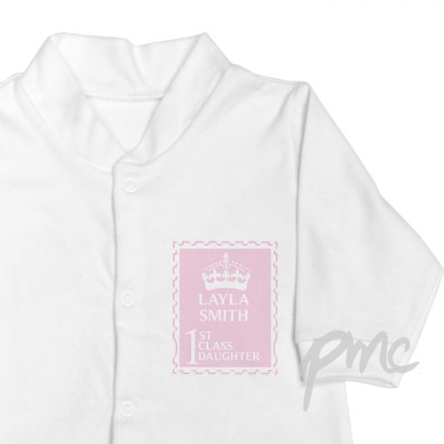 Personalised Pink 1st Class 3-6 Months Babygrow