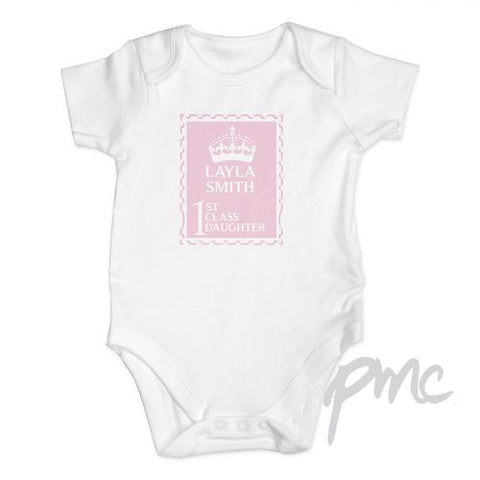 Personalised Pink 1st Class 3-6 Months Baby Vest