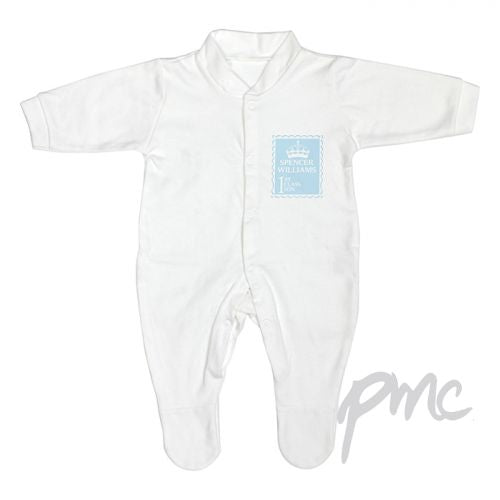 Personalised Blue 1st Class 3-6 Months Babygrow