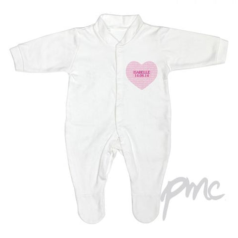 Personalised Sweet Heart 3-6 Months Babygrow