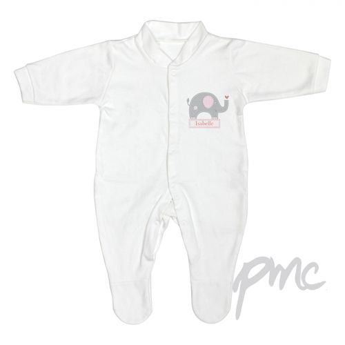 Personalised Pink Elephant 6-9 Months Babygrow