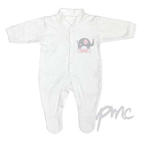 Personalised Pink Elephant 6-9 Months Babygrow
