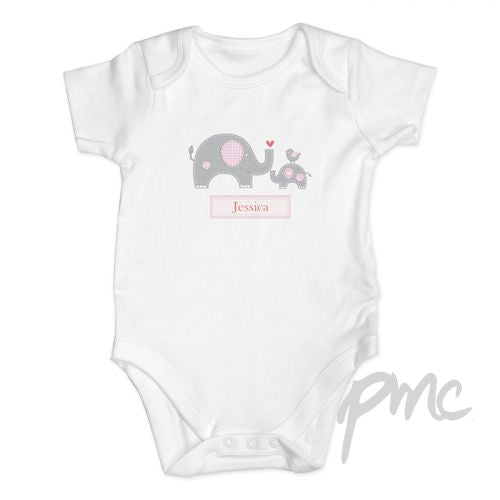 Personalised Pink Elephant 9-12 Months Baby Vest