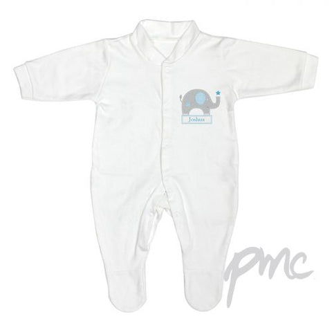 Personalised Blue Elephant 6-9 Months Babygrow