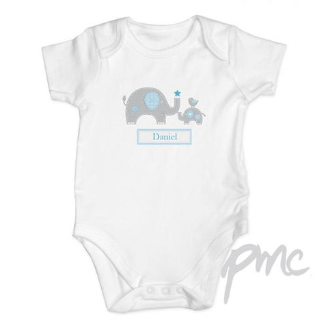 Personalised Blue Elephant 9-12 Months Baby Vest