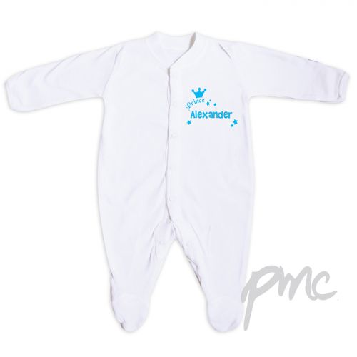 Personalised Little Prince Blue 12-18 Months Babygrow