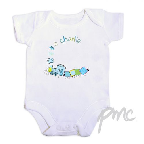 Personalised Patchwork Train 6-9 Months Baby Vest