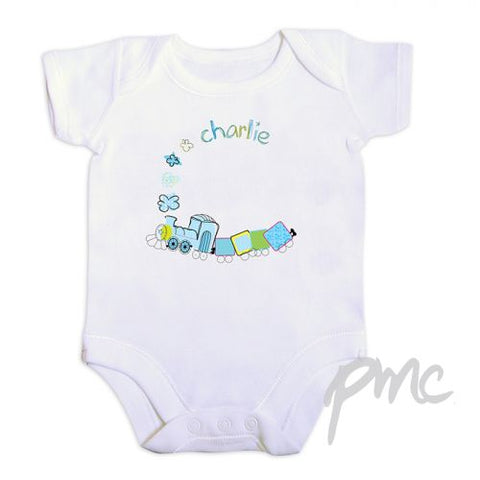 Personalised Patchwork Train 6-9 Months Baby Vest