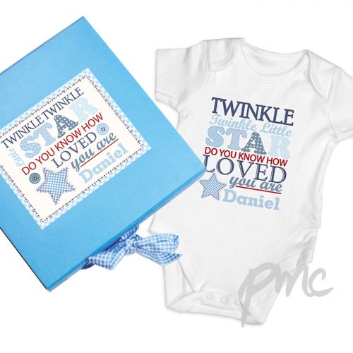 Personalised Twinkle Boys Blue Gift Set - Baby Vest