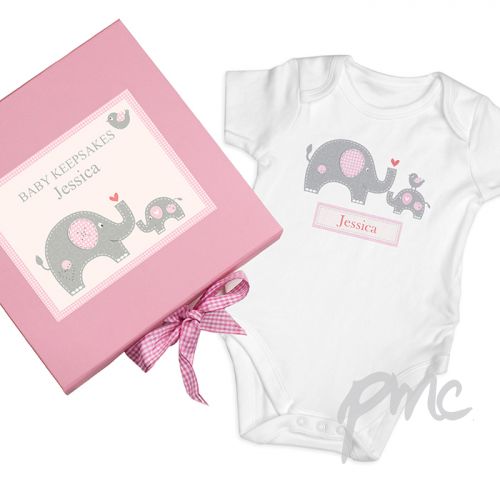 Personalised Pink Baby Elephant Gift Set - Baby Vest