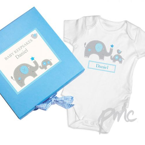 Personalised Blue Baby Elephant Gift Set - Baby Vest