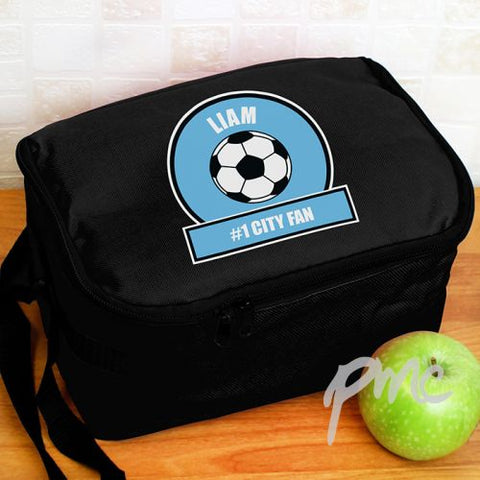 Personalised Sky Blue Football Fan Lunch Bag