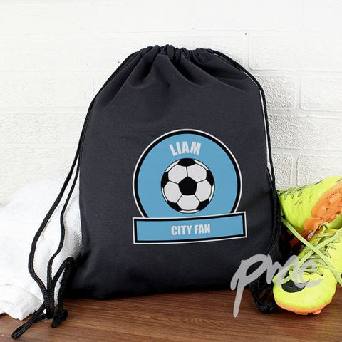 Personalised Sky Blue Football Fan Swim & Kit Bag