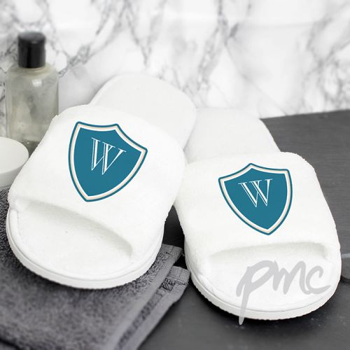 Personalised Mens shield Initial Velour Slippers