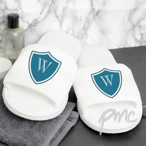 Personalised Mens shield Initial Velour Slippers