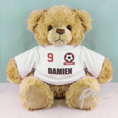 Personalised Red Football Fan T-Shirt Message Bear