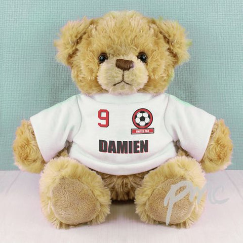 Personalised Red Football Fan T-Shirt Message Bear