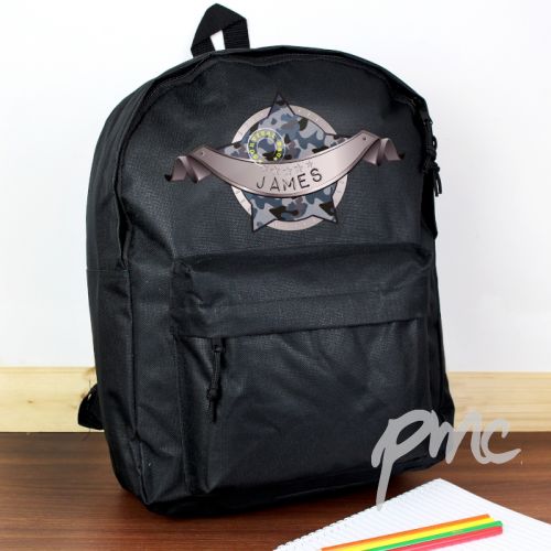 Personalised Army Camo Black Backpack