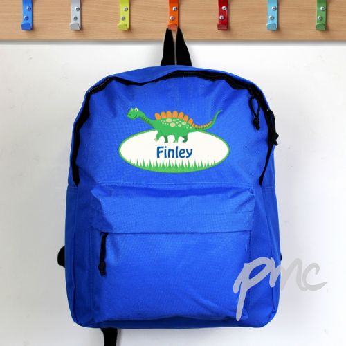 Personalised Dinosaur Blue Backpack