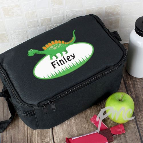 Personalised Dinosaur Black Lunch Bag