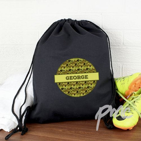 Personalised Khaki Camo Black Swim & Kit Bag