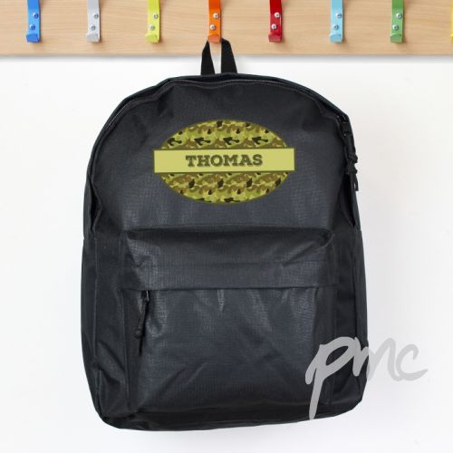 Personalised Khaki Camo Black Backpack