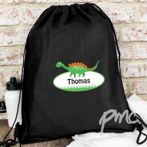 Personalised Dinosaur Black Swim & Kit Bag