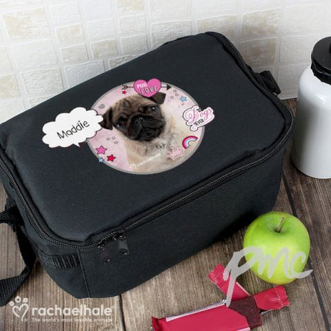 Personalised Rachael Hale Doodle Pug Black Lunch Bag