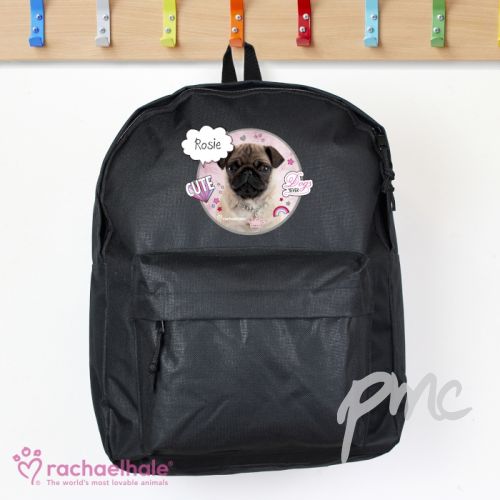 Personalised Rachael Hale Doodle Pug Black Backpack