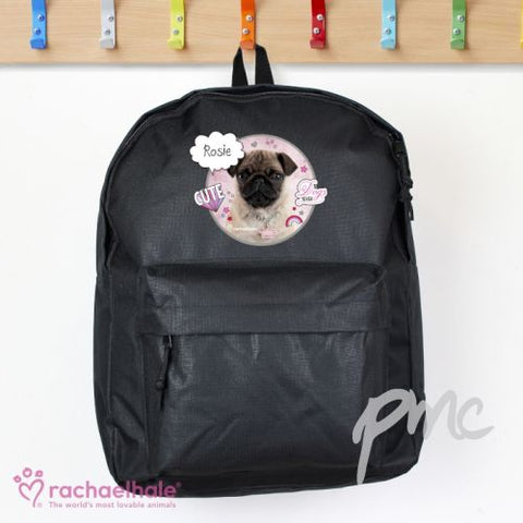 Personalised Rachael Hale Doodle Pug Black Backpack