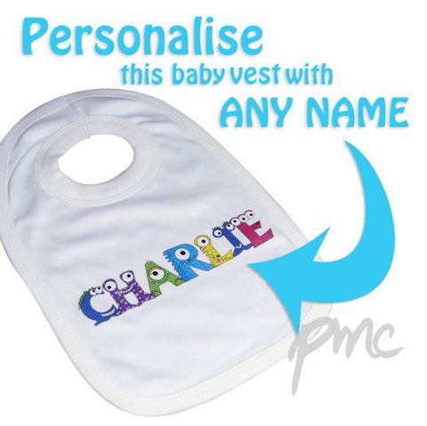Personalised Monster Alphabet Baby Bib