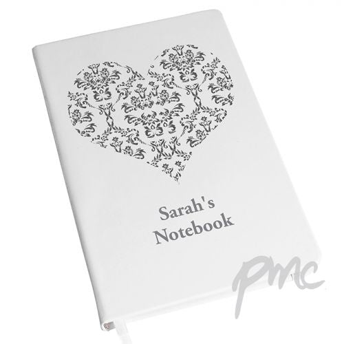 Personalised Damask Heart Hardback A5 Notebook